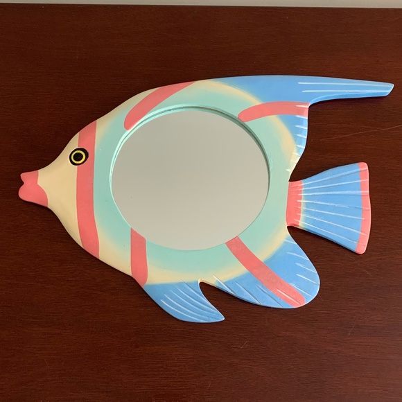 Blue and Pink Fish Decor with Geometric Design Wall Hanging Mirror - Picture 1 of 3